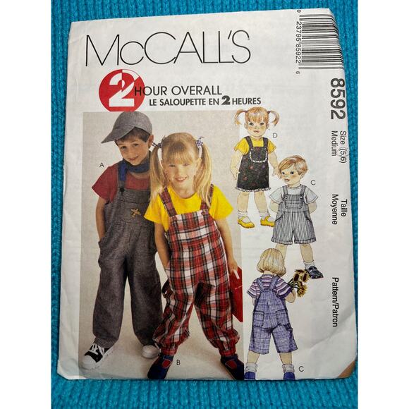 McCalls 8592 Sewing pattern Kids overall long and short size 5 - Picture 1 of 6